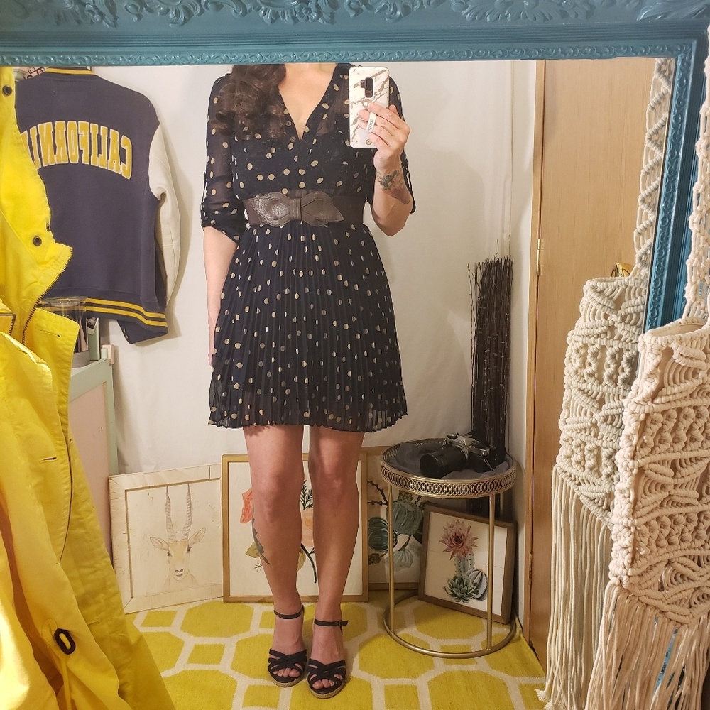 Navy/Beige Polka Dot Dress